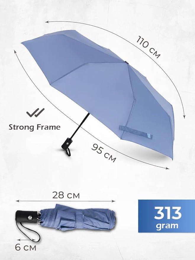 Windproof Travel Umbrella - Compact, Light, Full Automatic Open/Close - Folding Backpack Umbrella for Rain & Sun UV Preotection For Men & Women, Unbreakable 8 Fiberglass Ribs UK Design