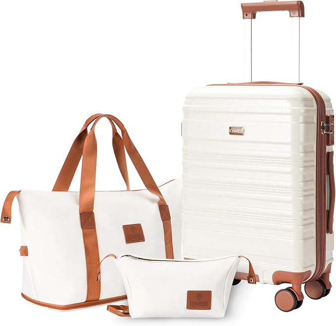 Carry on Luggage Set, 22x14x9 airline approved 100% PC hardshell, Lightweight TSA Locks Quiet Spinner Wheels Durable Zipper, Travel Luggage for Men Women, Y02 Beige (20"/DB/TB) Slightly Small