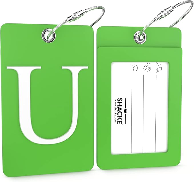 Shacke Luggage Tag Initial – Fully Bendable Tag w/Stainless Steel Loop (Letter U)