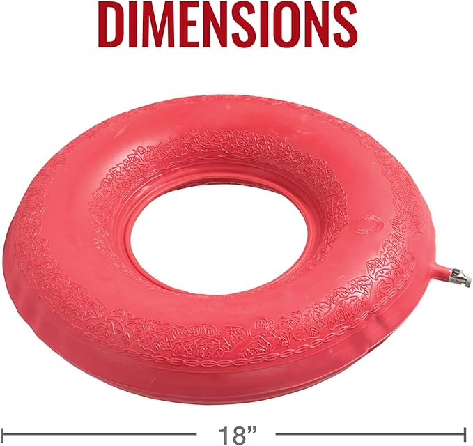 DMI Inflatable Ring Donut Seat Cushion Pillow for Hemorrhoid, Pregnancy, and Tailbone Pain, Red, 18 in