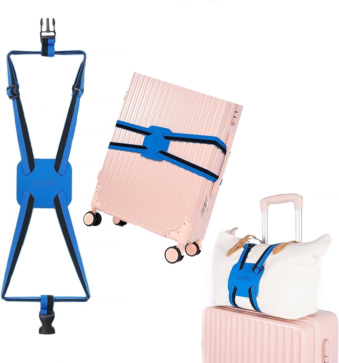 Luggage Straps for Suitcases, Travel Accessories to Connect Two Suitcase, Add A Bag Luggage Strap for Carry On Luggages Adjustable Buckle Belt (Black/Blue-1pcs)