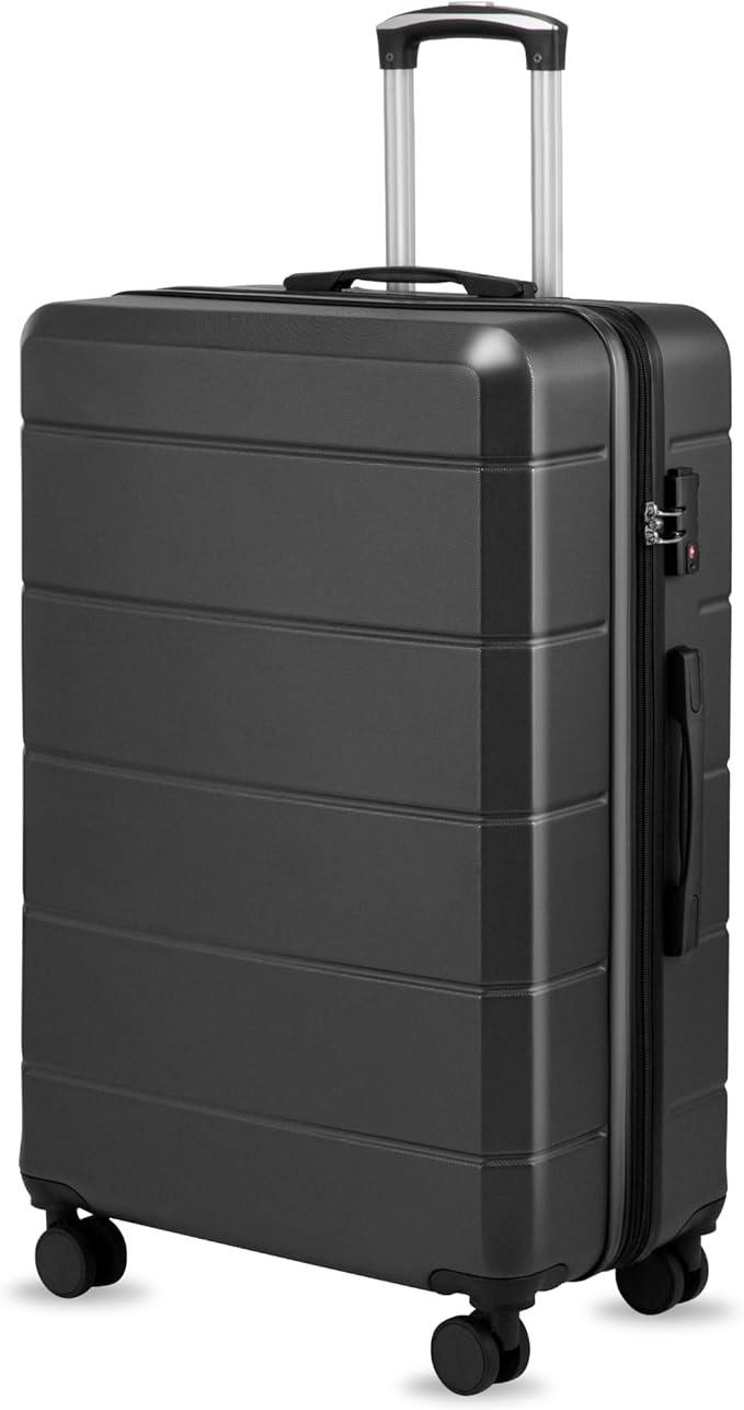 28 Inch Checked Luggage with Spinner Wheels, 106L Large Expandable Hardside Suitcase with TSA Lock, Durable ABS Hard Shell for Family Vacation and International Travel (28 in, Black)