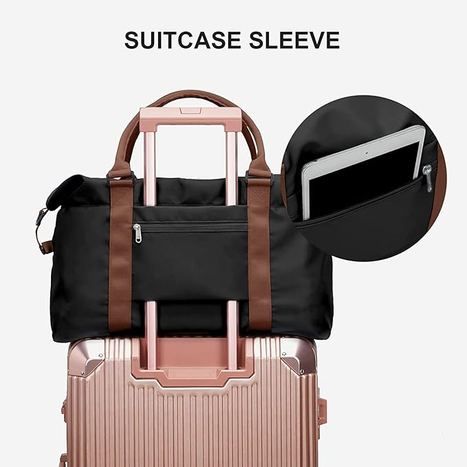 Sport Travel Duffle Bag Large Gym Tote Bag for Women, Weekender Bag Carry on Bag for Airplane, Ladies Beach Overnight Luggage Bag with Wet Pocket Black Large