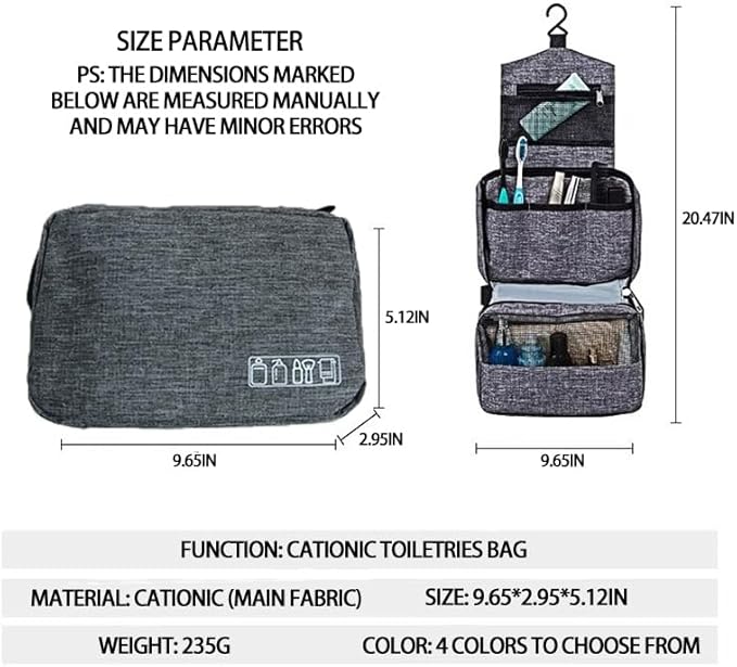 Travel toilet bag is used to store toiletries, Suitable for short-term travel use hanging toilet bag (Gray)