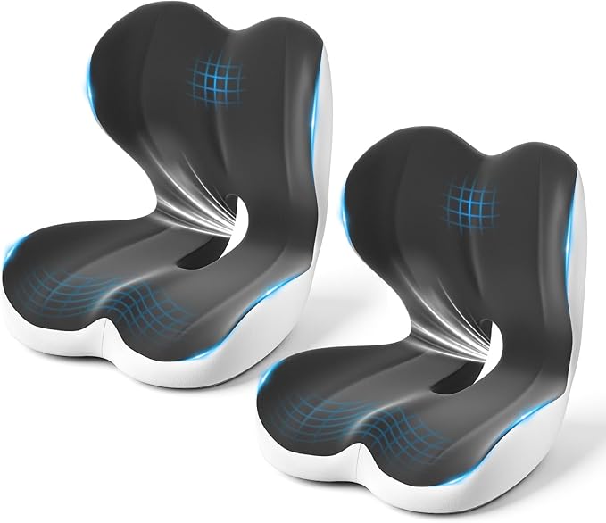 Seat Cushion, Memory Foam Car Seat Cushion with L-Shaped Ergonomic Design, Tailbone Pain & Sciatica Pain Relief Cushion for Office Chair, Car, Truck Drivers, Long Sitting and Wheelchair, 2 PCS