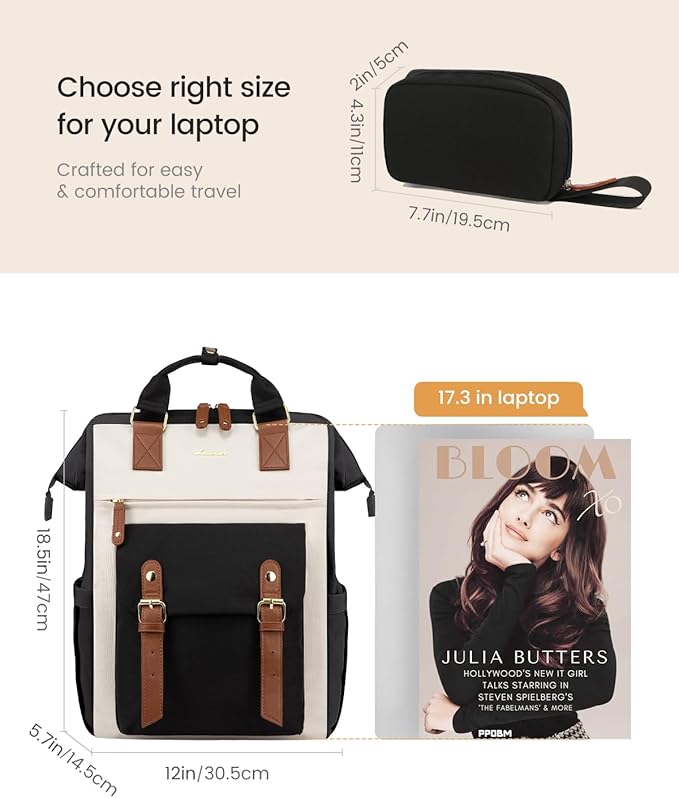 LOVEVOOK 17 Inch Laptop Backpack for Women Work Travel Backpacks Purse, Nurse Bag Teacher Business Laptop Computer Bag, Fashion College Backpack Casual Daypack, Black-Beige-Brown