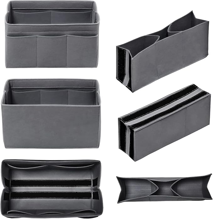 DailyPlus Purse Organizer Insert - Felt Bag Organizer for Tote Purse Bag with 14 Pockets - Grey Large