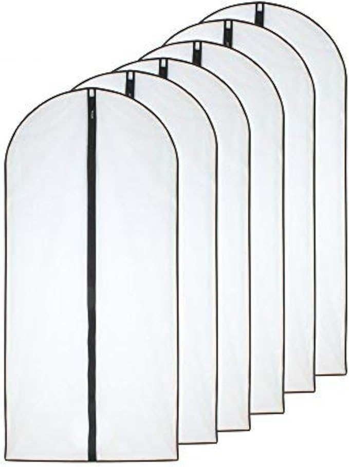 HomeClean Garment Bag (Set of 6) Plastic Garment Bags with Zipper Hanging Clothes Cover Dress Bag for Suits, Coats Closet (24'' x 40'', Black)
