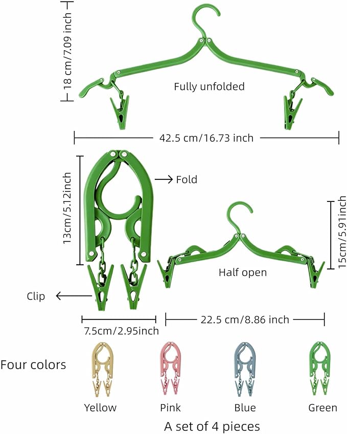 Foldable Hangers 4 Pack - Travel Hangers Collapsible Space Saving, Non-Slip Clothes Hangers with Removable Clips for Suitcase, Camping, Business Trips & Home Closet Organization Four Colors