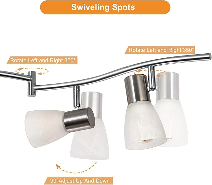 HiBay Ceiling Track Lighting 6-Light, Adjustable Modern Spotlight Fixture | Directional Spot Light with Glass Shade, for Kitchen Living Room Bedroom Hallway, Incl. 6x 4W E12 Bulbs
