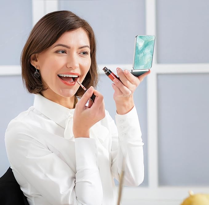 Pocket Mirror, Small Travel Mirror with Magnification, Portable Double-Sided Magnifying Cosmetic Mirror for Daily (Beautiful Marble)