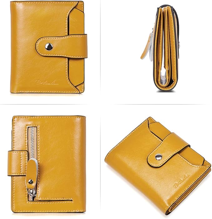 BOSTANTEN Women Leather Wallet RFID Blocking Small Bifold Zipper Pocket Wallet Card Case Purse with ID Window