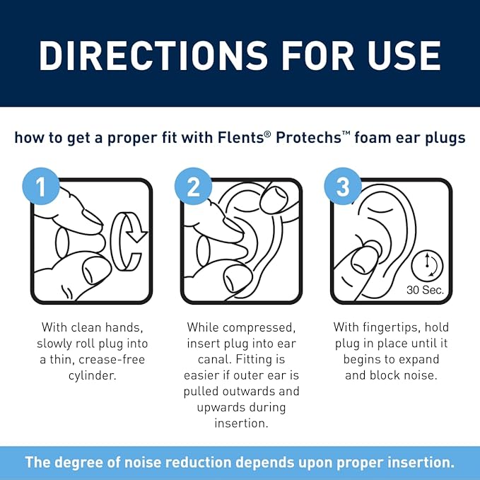 Flents Protechs Foam Ear Plugs, 10 Pair with Case for Sleeping, Snoring, Loud Noise, Traveling, Concerts, Construction, Studying, Work, Shooting, NRR 33, Purple, Disposable, Made in the USA