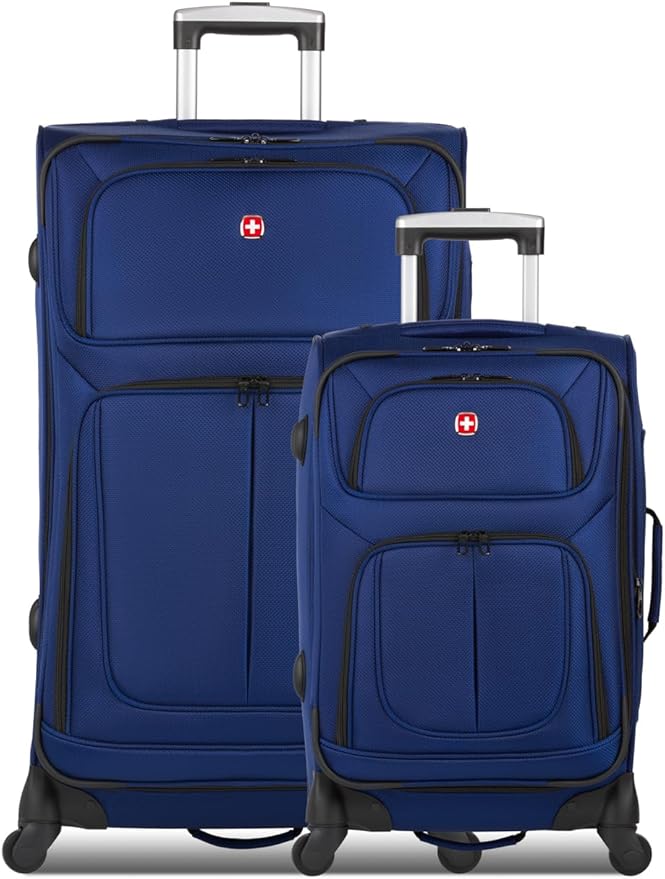 SWISSGEAR Sion Softside Expandable Spinner Luggage Durable Lightweight Travel Suitcase, Blue, 2-Piece Set (21/29)