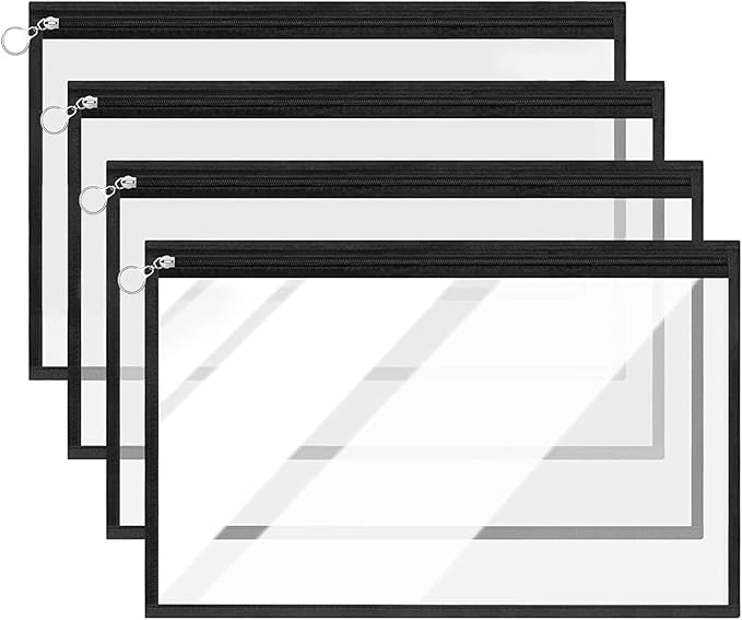 Clear Zipper Pouches, 4 PCS Plastic Organizer Bags PVC Waterproof Envelopes Clear Pouch Bags Zipper Bags Multi-Purpose Makeup Bag for Cosmetics Document FileTravel Office Home Organize 11.5" x 7"