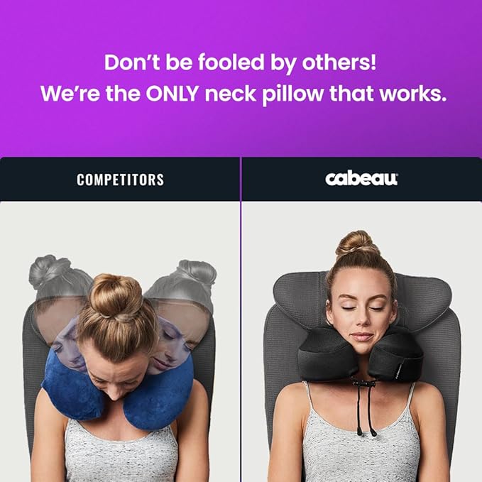 Cabeau Evolution S3 Airplane Travel Pillow for Long Flights - Supportive Memory Foam Body Positioner with Seat Straps to Secure Your Head and Neck and Provides 360 Support (Jet Black)