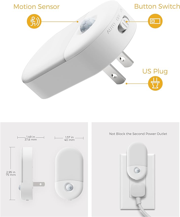 L LOHAS LED Motion Sensor Night Light, Motion Sensor Light Indoor, 30/60LM | Night Lights Plug into Wall Motion Sensor, 3000K Warm White, Motion Activated Nightlights, Kids Adults Bathroom Bedroom 2Pack