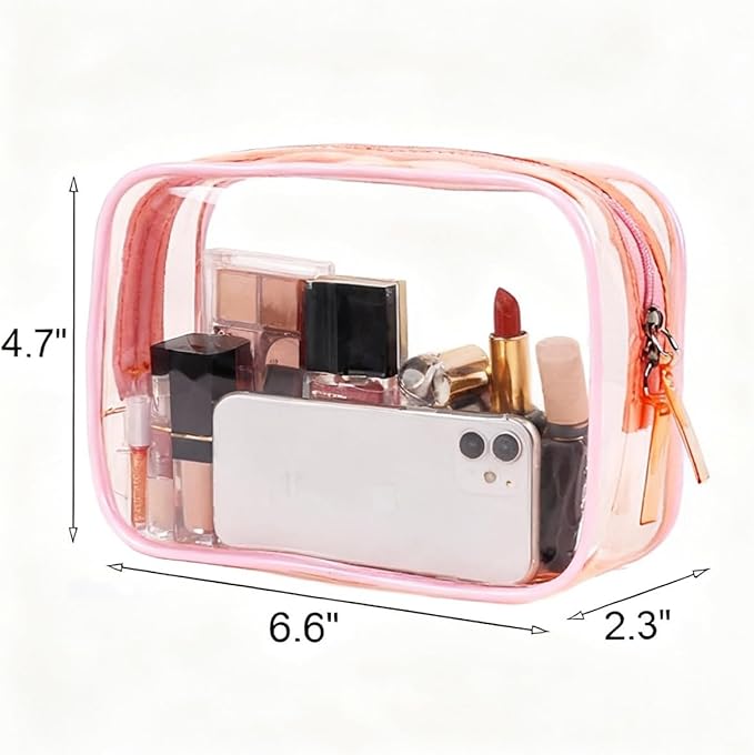Buminee Clear Pouch Small, 6.6"x2.3"x4.7" Size TSA Approved Toiletry Bag, Travel Bags for Toiletries, Cosmetic Bag for Women and Men - 1 Pack Pink