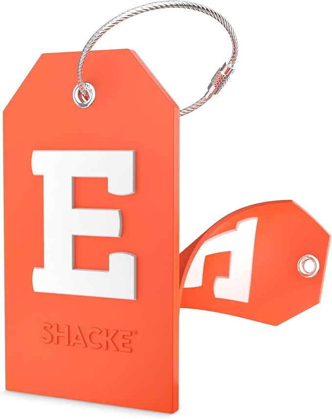 Shacke Initial Luggage Tag with Full Privacy Cover and Stainless Steel Loop – (Letter E)