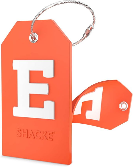 Shacke Initial Luggage Tag with Full Privacy Cover and Stainless Steel Loop – (Letter E)