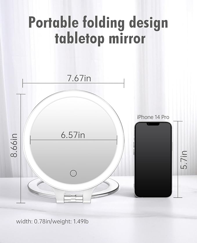 FASCINATE Magnifying Mirror 30X 1X Double Sided Magnification Makeup Vanity Mirror Rechargeable Lighted Mirror with 3 Color Setting Adjustable Rotation LED Vanity Desk Mirror