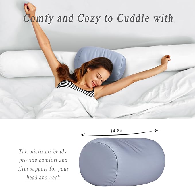 Squishy Neck Pillow, 7Inch x 12Inch Soft Travel Body Bed Pillow Bean Pillow for Kids Adult Chair Sleeping Car Seat, Fun Dormroom (Gray)