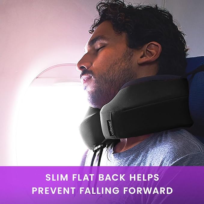 Cabeau Evolution S3 Airplane Travel Pillow for Long Flights - Supportive Memory Foam Body Positioner with Seat Straps to Secure Your Head and Neck and Provides 360 Support (Jet Black)