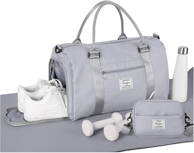 Weekender Gym Duffel Bags for Women Grey with Toiletry Bag