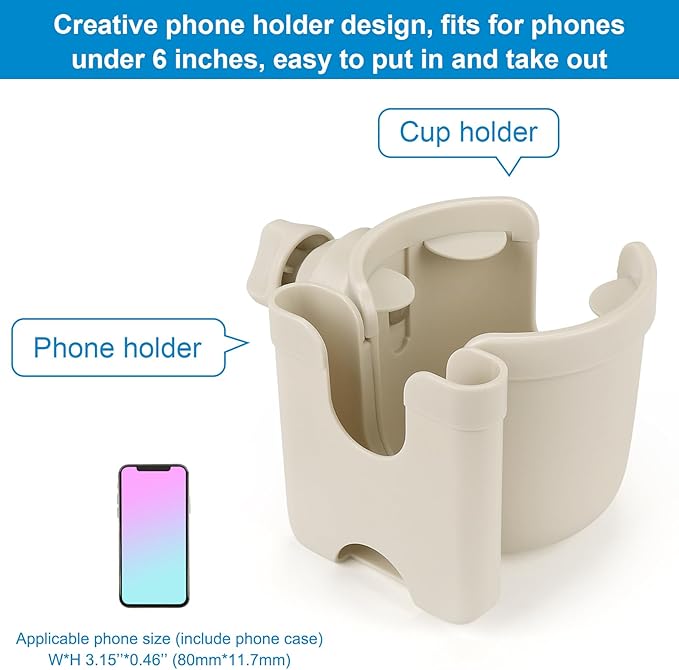 Accmor Stroller Cup Holder with Phone Holder, Bike Cup Holder, Universal Cup Holder for Uppababy Nuna Doona Strollers, 2-in-1 Cup Phone Holder for Stroller Bike Wheelchair Walker Accessory
