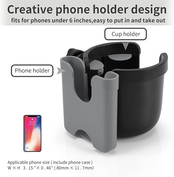 Accmor Stroller Cup Holder with Phone Holder, Bike Cup Holder, Universal Cup Holder for Uppababy Nuna Doona Strollers, 2-in-1 Cup Phone Holder for Stroller Bike Wheelchair Walker Accessory