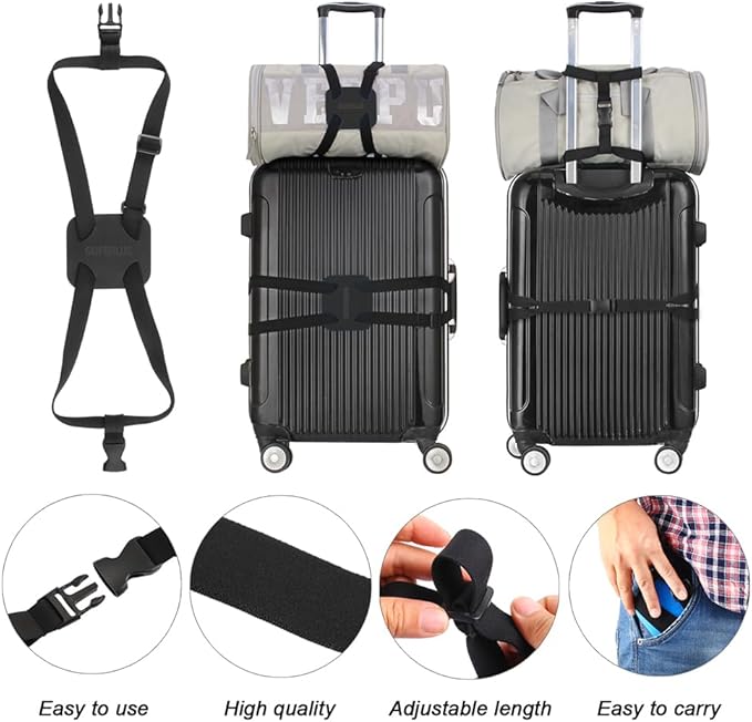 Luggage Bungee Bag Bungee, Luggage Straps Suitcase Adjustable Belt – an Adjustable and Portable Travel Suitcase Accessory-Black Buckle
