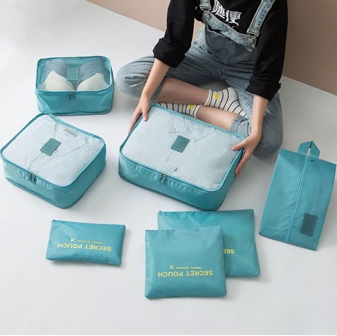 Packing Cubes for Suitcases - 7 Pieces, Light Packing Cubes for Travel, Suitcase Organizer Bags Set, Luggage Organizers for Suitcase, Water-Resistant Travel Essentials, Nile Blue