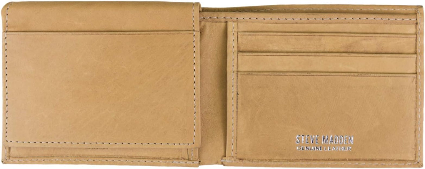 Steve Madden Men's Slim Leather Wallet with Extra Capacity Attached Flip Pockets
