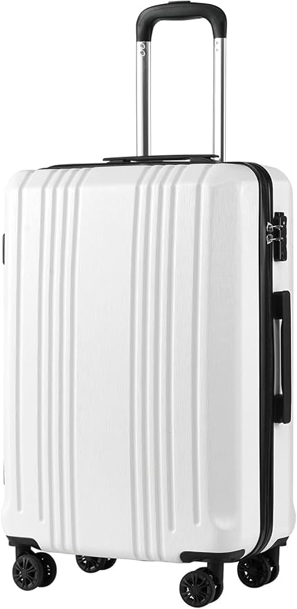 Coolife Luggage PC+ABS Hardshell Suitcase with TSA Lock, Spinner Checked Lightweight (white, M(24IN))