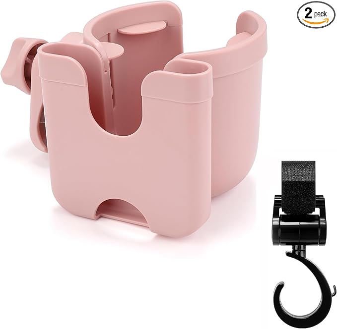 Accmor Stroller Cup Holder with Hook, Bike Cup Holder, Universal Cup Holder for Uppababy Nuna Doona Strollers, 2-in-1 Cup Phone Holder for Stroller Bike Wheelchair Walker Accessory