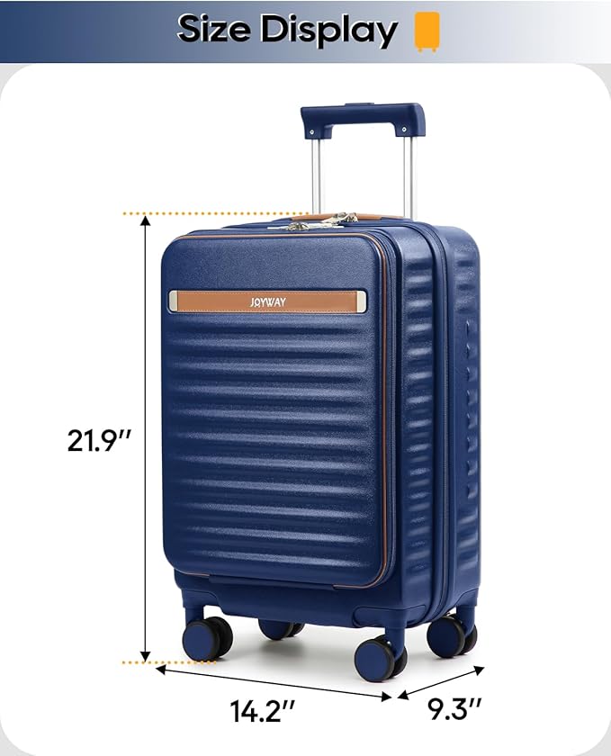 Joyway Carry on Luggage Airline Approved with Front Compartment and Cup Holder, 20 Inch Hard Shell Carry-on Suitcase with Spinner Wheels and TSA Lock for Women Men