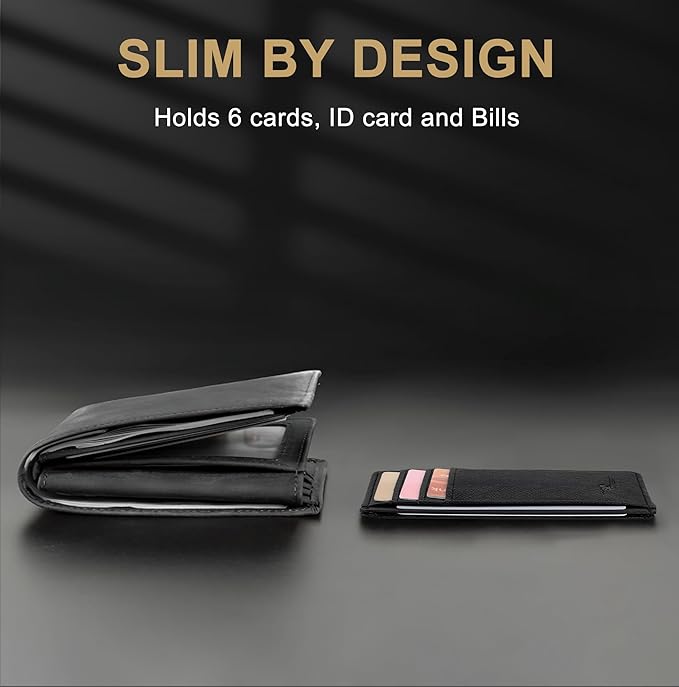 Travelambo Slim Wallet Front Pocket Minimalist Leather RFID Blocking Medium Size