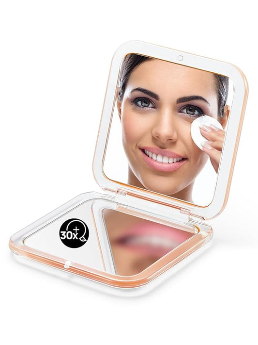 OMIRO Folding Compact Mirror, 1X/30X Magnification 3½” Pocket Size Square Hand Mirror for Travel Makeup (Peach Fuzz)