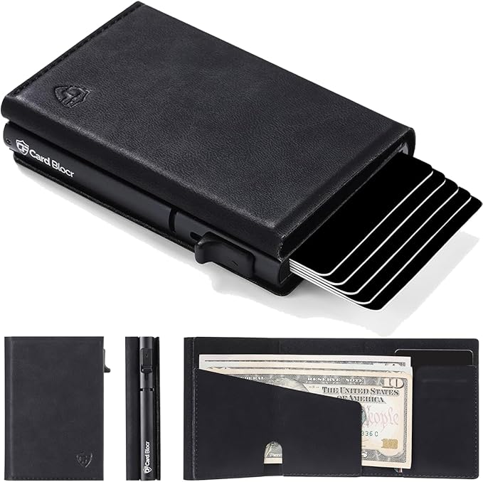 Conceal Plus Card Blocr Pop Up Wallet for Men - Slim Metal RFID Blocking Card Holder (4-6 Cards Ejector) - Minimalist Smart Front Pocket Wallet with Internal Cash + ID Storage