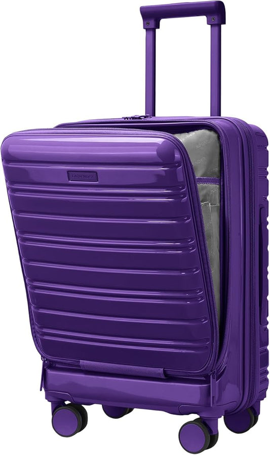 LARVENDER Carry On Luggage 22x14x9 Airline Approved, 20 Inch Expandable PC+ABS Hardside Carry On Luggage with Front Pocket Spinner Wheels TSA Lock for Women Men (Purple)