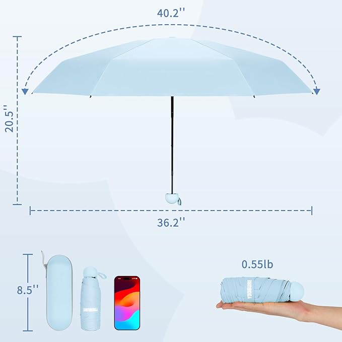 Yoobure Travel Umbrella Portable Compact Umbrellas, Pocket Mini for Purse, Umbrellas for UV Sun & Rain Small for Backpack, Umbrella with Case Folding for Kids Women