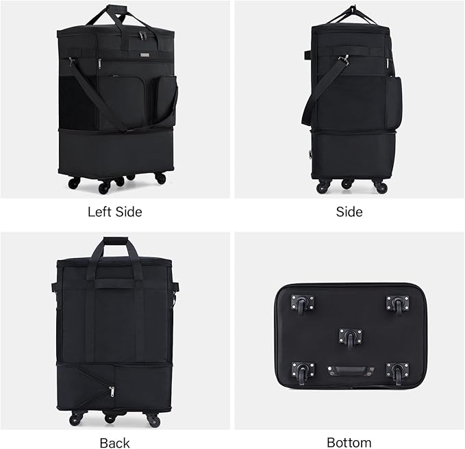 Hanke Expandable Collapsible Luggage with Wheels, Black Upgrade Version 2, 98L, Water-Resistant, 5 Spinner Wheels, 3 Pockets, Polyester, 19x13x27.2 inches, 6.1lb, Carry-On Luggage, Travel, Vacation