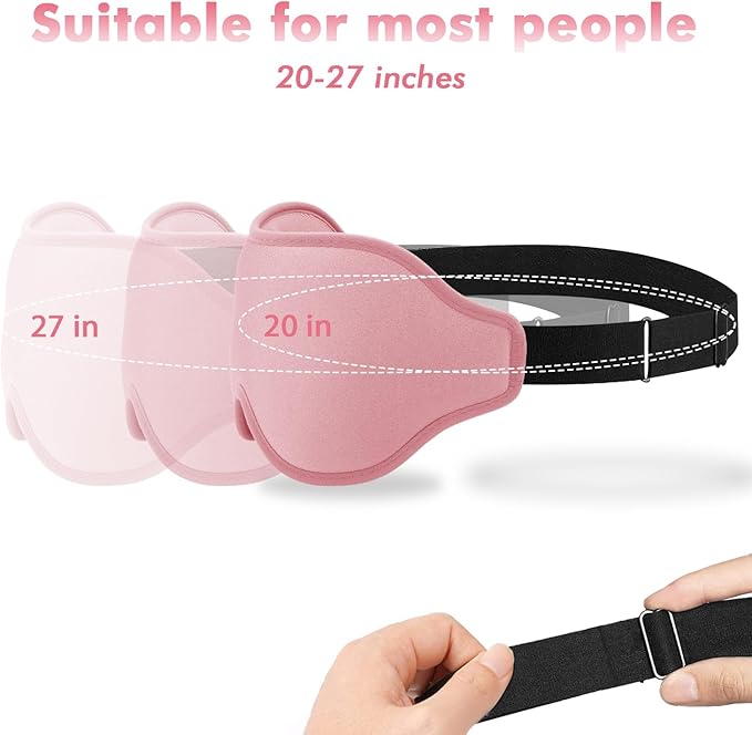 Sleep Eye Mask for Men Women, Sleeping Mask for Side Sleeper, Travel Blackout Night Blindfold Eye Shade Cover with Adjustable Strap (Pink-3D)