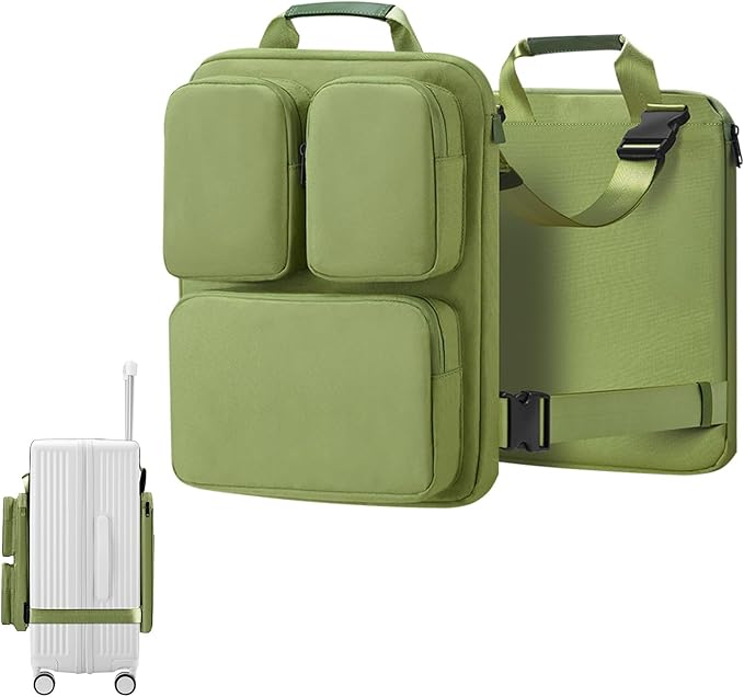 SOKOK Over Luggage Organizer Storage Bag with Multi Pockets, Slide On Luggage Harness with Adjustable Straps, 2-in-1 Travel Accessories Suitcase Vest Bag Fits Most Suitcases, Green-3