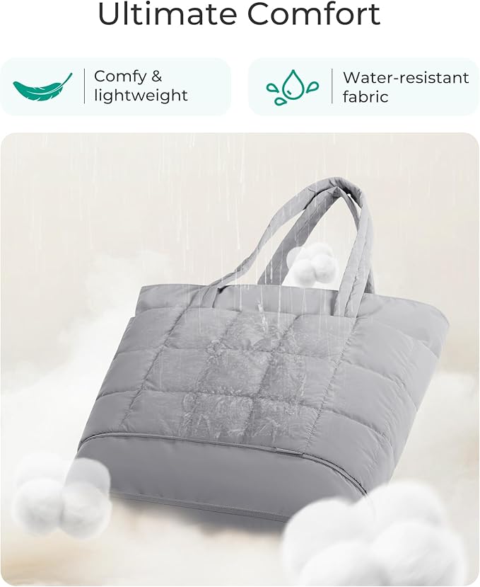 BAGSMART Expandable Tote Bag for Women, Puffer Work Tote Handbag, Quilted Carry On Bag for Travel Gym