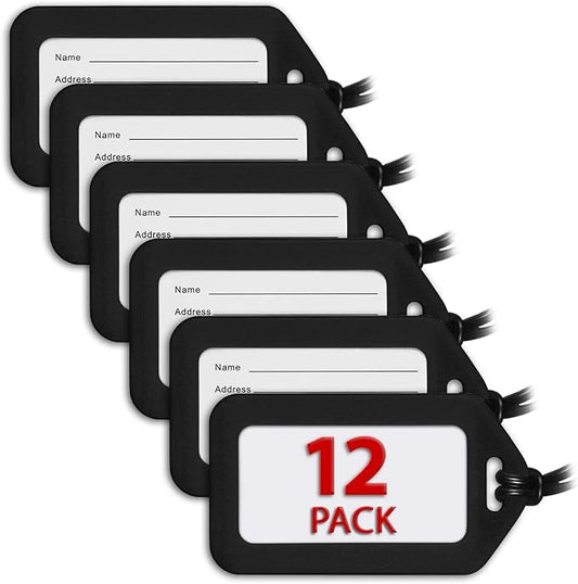 Mifflin-USA - Luggage Tags - Black, 12 PK - Bag Tag for Baggage - Suitcase Accessory Bulk