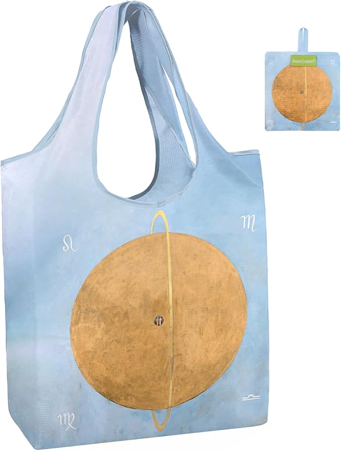 BeeGreen Oil Painting Aesthetic Tote Bag - Large Reusable Grocery Bag, Polyester Grocery Bags Gifts for Women,Foldable, Washable, Packable with Handles & Pouch for Shopping, Beach, Work, Summer
