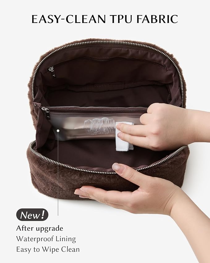 EACHY Travel Makeup Bag, Large Capacity Cosmetic Bag for Women, Waterproof PU Leather, Flat Open Portable Toiletry Bag for Skincare, Brushes & Travel Essentials