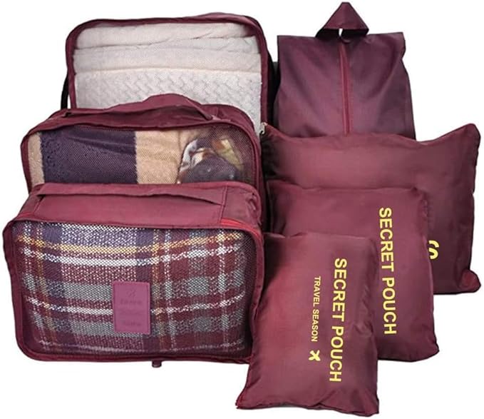 Packing Organizers Packing Cubes for Suicase 7 Set Travel Luggage Organizer Bags for Suitcases (Wine Red)