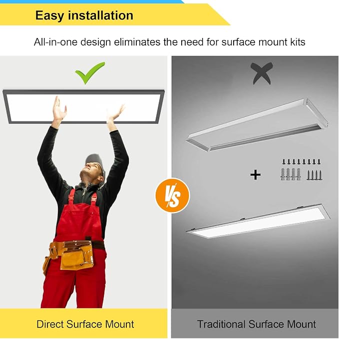 AIKVSXER 48 Pack 1x4 LED Flat Panel Light Surface Mount Black, 5500LM 50W | TRIAC 10-100% Dimmable LED Ceiling Light, 3000/4000/5000k AC120V Kitchen Lights Ceiling Flush Mount for Garage/Basement